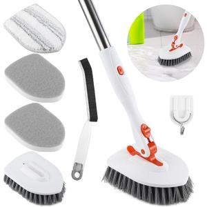 3 in 1 Tub Tile Scrubber Brush,52 Inch Long Handle Shower Scrubbing with Locked Head, Shower Cleaning Brush for Bathroom Kitchen Toilet Wall Sink