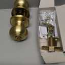 Brushed Gold Flat Ball Door Knob with Lock, Keyless Privacy Round Design Doorknob for Bathrooms/Bedrooms, Satin Brass Finish (1 Pack)