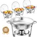 NEWKITCHEN Chafing Dishes for Buffet 4 Pack, 5 QT Round Chafing Dishes for Buffet [Transparent Glass Cover] Stainless Steel Chafing Dish Buffet Set for Any Party