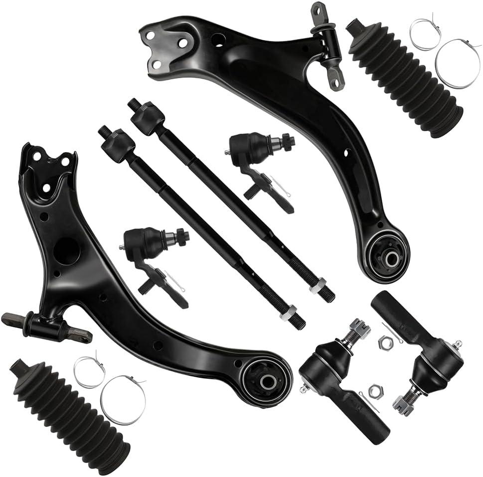 SCITOO 10pcs Front Suspension Kit Lower Control Arm And Ball Joints Inner Outer Tie Rod Ends w/Boots Fit 1998-2004 for Toyota Avalon for Sienna for Toyota Solara