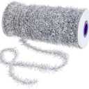 eBoot Christmas Tinsel Garland 147.6 Ft/ 50 Yard Thin Glitter Metallic Gift Wrapping Twist Tinsel Garland Decoration for Holiday Christmas Tree Birthday Party Wedding Gift Decorations(Silver)