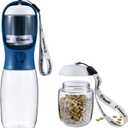 Cibaabo Dog Water Bottle with Food Container, Travel Puppy Water Bowl, Portable Pet Dispenser, Dog Stuff Accessories Items, Puppy Essentials Necessities for Yorkie Chihuahua Cat Walking and Hiking (19oz, #03 Dark Blue)