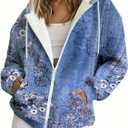 Women's Casual Long Sleeve Pullover Sweatshirt Zipper Vintage Print Loose Hoodie Fashion Clothes (Blue, S)