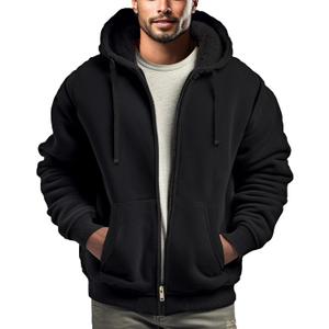 Hoodies for Men Full Zip Up Fashion Sweatshirt Thick Fleece Sherpa Lined Winter Jackets Warm Coats (4X-Large, Black)