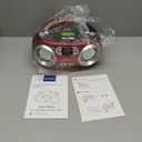 MEGATEK Portable CD Player Boombox with FM Radio, Bluetooth, USB Port, AUX Input, and Headphone Jack  CD-R/CD-RW/MP3-CD Compatible, Clear Stereo Sound, Backlit LCD Display  Cherry Red