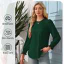 Simlakey Women Long Sleeve Shirt Dressy Casual Blouse 2025 Fall Fashion Pleated Top Trendy Loose Fit Crew Neck Basic Tee (Green,L)