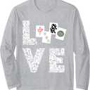 Mahjong Love Playing Chinese Game Mah Jongg Player Long Sleeve T-Shirt, Size S