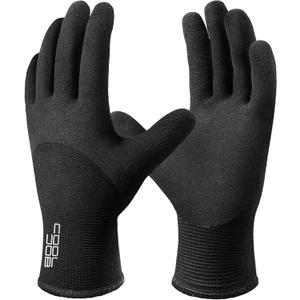 COOLJOB Winter Freezer Work Gloves for Men Women with Grip, Windproof Thermal Warm Fleece Lined, 3/4 Latex Coated for Heavy Duty, Construction, Warehouse, Black, 1 Pair, S