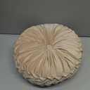 Round Velvet Pillow for Couch Small Handmade Decorative Throw Pillow for Bed Bedroom (14x14 inches, Beige)
