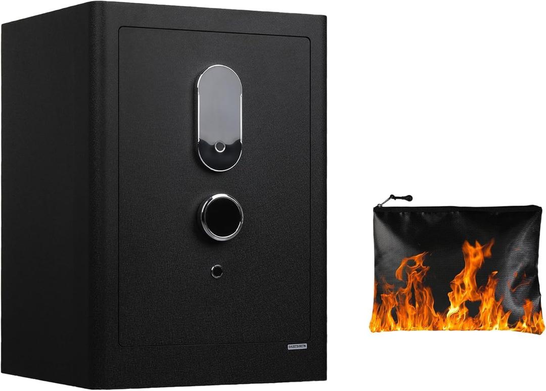 86 lbs Heavy-Duty Fingerprint Safe with Fireproof Bag, Large 4.0 cu.ft Biometric Home Safe for Valuables, Hidden Compartment, Lockable Inner Box, Removable Shelf, LED Light & Alarm System