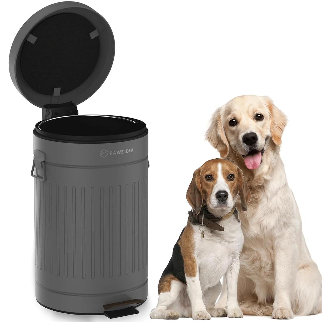 PAWZIDEA Dog Poop Trash Can Outside Odor Control, 3.1Gallon Large Pet Poop Can Outdoor with Lid No Smell, Waterproof Pet Waste Trash Can, Dog Waste Station Step Garbage Can Bin Container Backyard,Grey