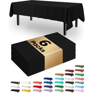2 x Pureegg Plastic Table Cloth Disposable 6 Pack, 54 x 108 Inch Table Cloths, Halloween Party Decorations, Summerween Decor, Halloween Tablecloths, Rectangle, Plastic Cover, Waterproof, Black