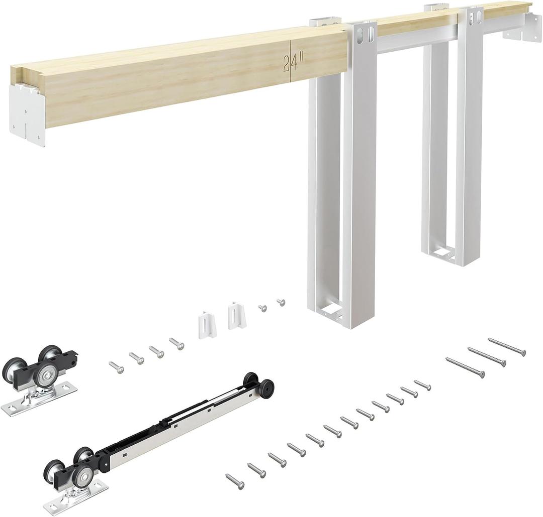 24"-28"x 80" Pocket Door Frame Kit with 98LBS Soft Close Mechanism,Aluminum Track Hardware Suitable for Doors Wide 24"-28",2X4 Studs Wall,Smoothly and Quietly Easy to Install