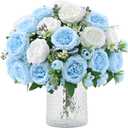 MARTINE MALL 2 Packs Peonies Artificial Flowers, Mixed White Blue Artificial Peonies, Silk Peonies Flowers Fake Peonies Artificial Peony Flowers for Centerpiece Table Wedding Party Home Decor