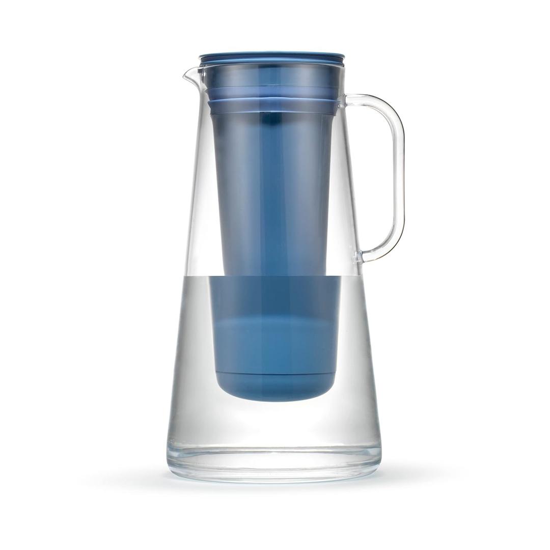 LifeStraw Home– Water Filter Pitcher, 7-Cup, Glass with Silicone Base, Juniper, for Everyday Protection Against Bacteria, Parasites, Microplastics, Lead, Mercury, PFAS and a Variety of Chemicals