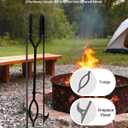 VEVOR Fireplace Tool Set, 3 PCS Fire Tool Set and Holder with Stand, Tongs, Fire Place Poker, Wrought Iron Fireplace Accessories for Campfire Backyard Bonfire Indoor/Outdoor, Black