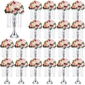 Unittype 20 Pcs Wedding Centerpieces for Tables 13 Inch Tall Crystal Flower Stand Floral Vases for Tabletop Flower Arrangement Stand Anniversary Baptism Party Reception Mother's Day Decor (Silver)