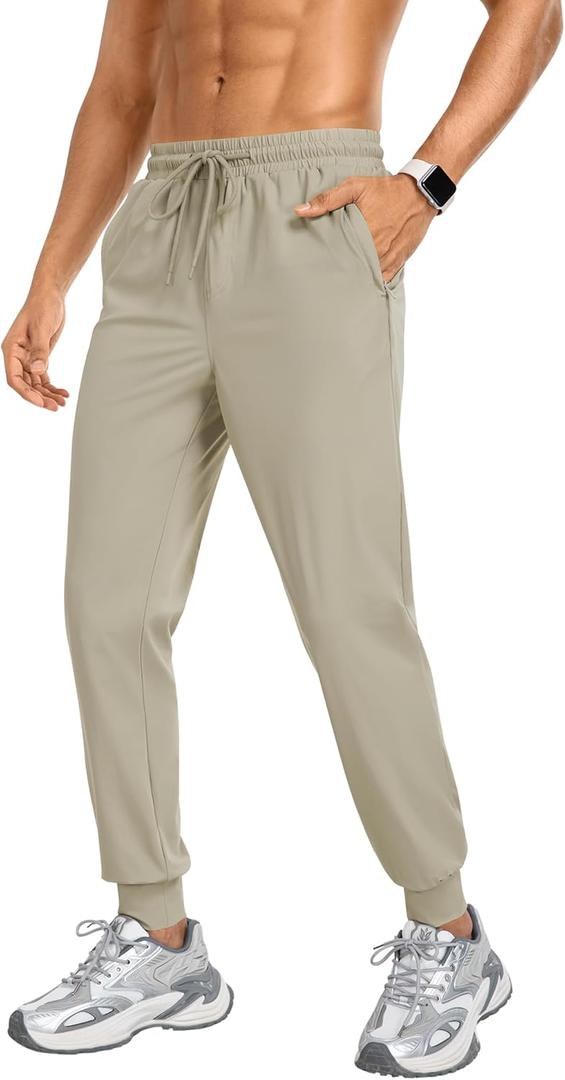 Men's Sweatpants Athletic Pants Joggers with Zipper Pockets Lightweight Quick Dry Workout Track Pants for Gym Running (Medium, Khaki)