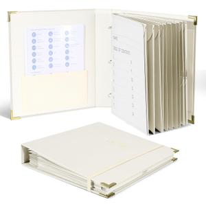 3-Ring Important Document Organizer Life File Manager with Labels Folder Organize Sturdy Hardboard Expanding Pockets for Important Papers, Passports, Letters, Birth Certificates (Beige)