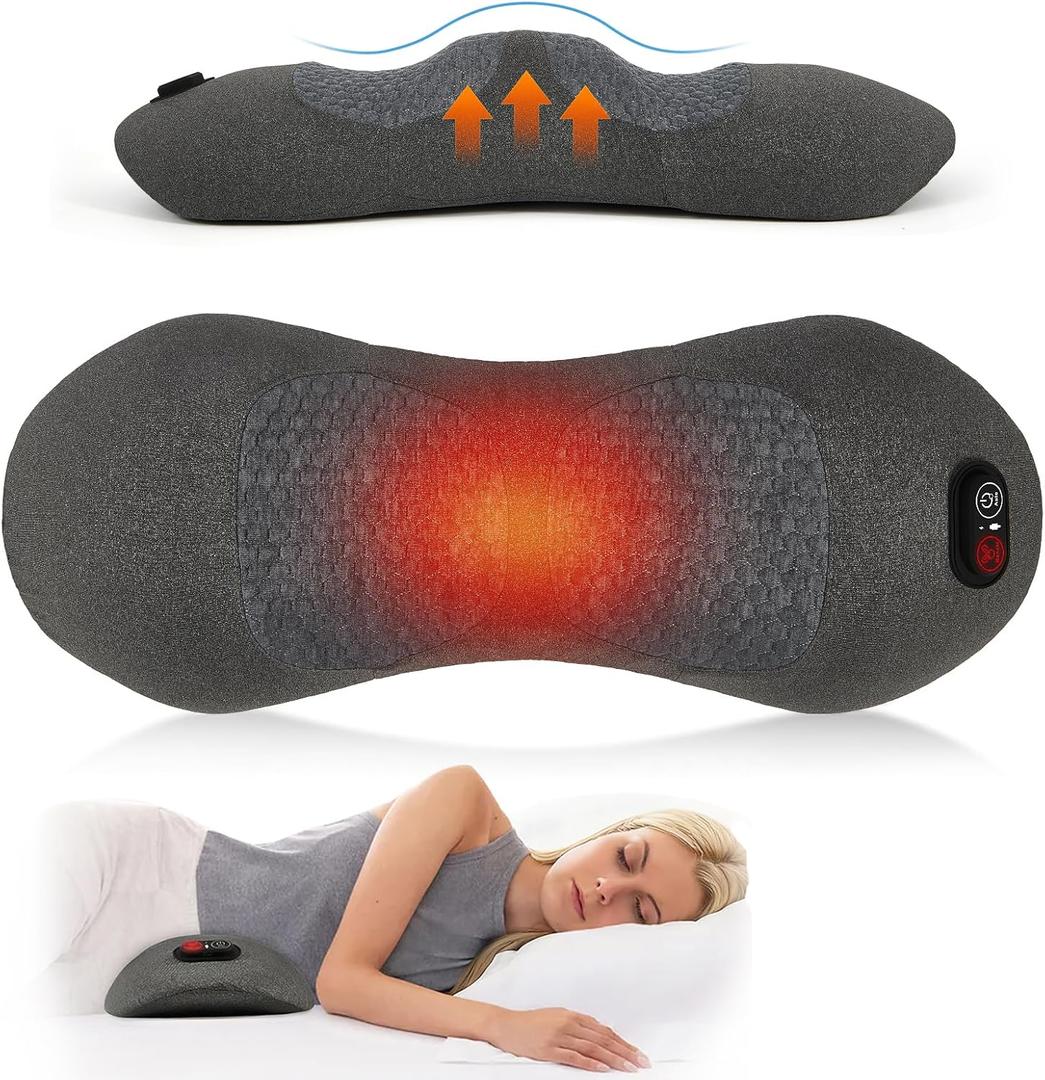KITCADA 3-in-1 Rechargeable Back Massager with Heating Function Adjustable Height for Bed or Chair Use Christmas Gift Electric Lumbar Support Pillow with Back Massager Relieves Deep Tissue Pain