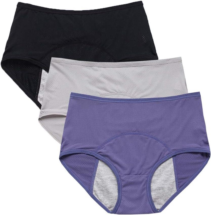 YOYI FASHION Women Mesh Holes Breathable Leakproof Period Panties Mulit Pack US Size XXS-5XL/12 (Blue,black,gray)