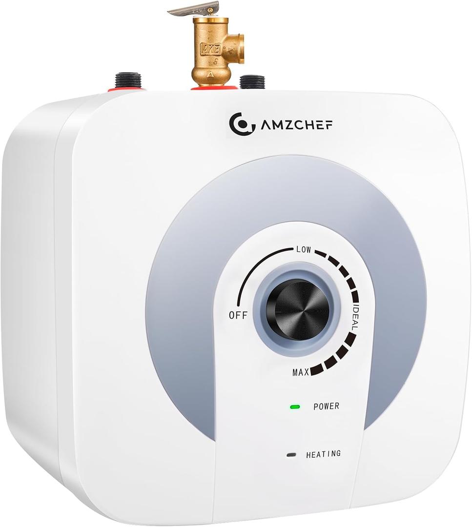 AMZCHEF Electric Mini-Tank Water Heater 2.64 Gallon/10L,Knob Temperature Adjustment Hot Water Storage,Under Sink,120V/1500W Fast Heating,White,Wall or Floor Mounted,Easy