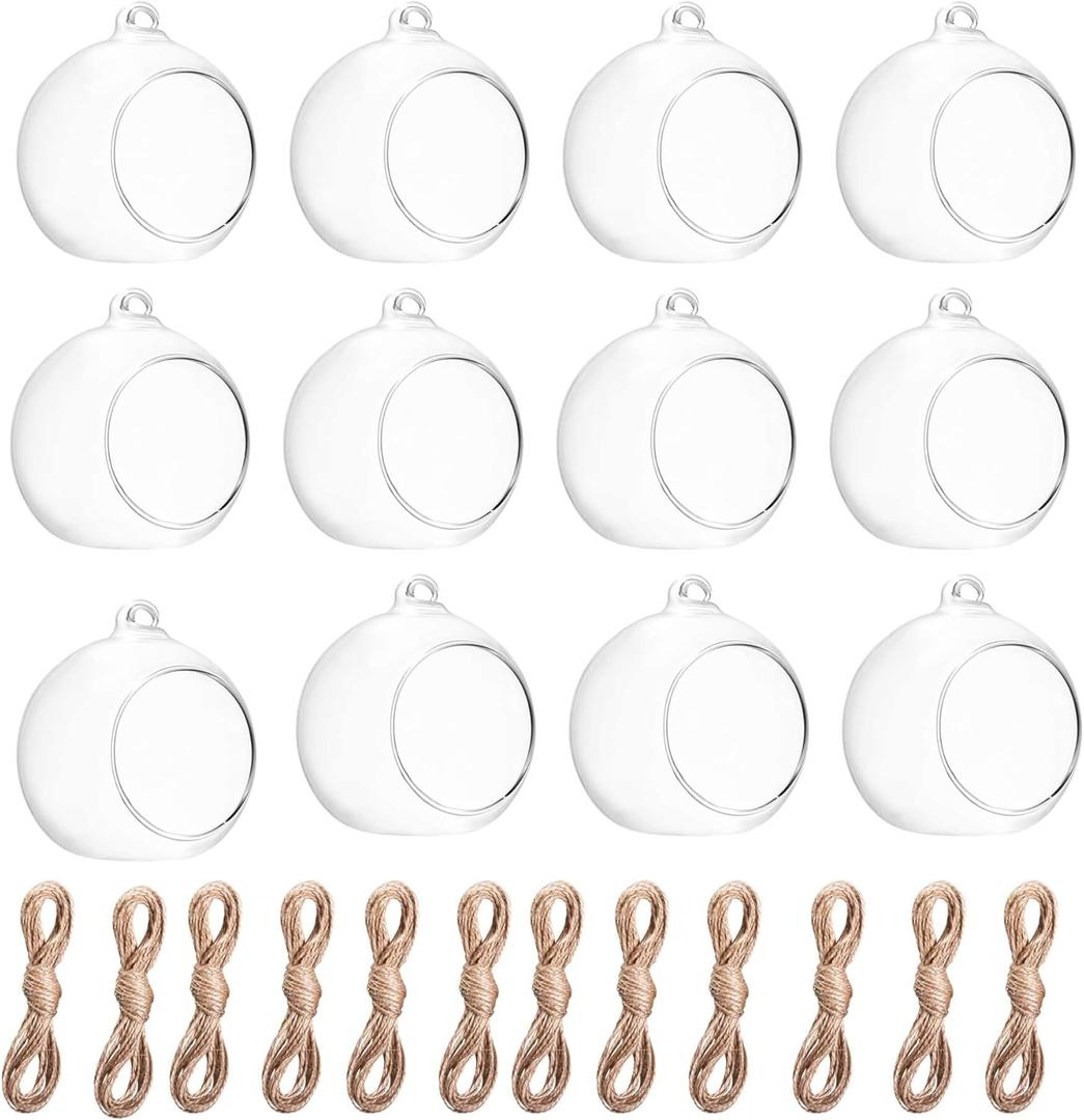 Hanging Glass Candle Holder, Globe Glass Tea Light Holder, Hanging Glass Vase, Flower Plants Terrarium, Glass Orbs Container, Micro Landscape DIY for Home, Office, Wedding (2.36" 12Pcs)