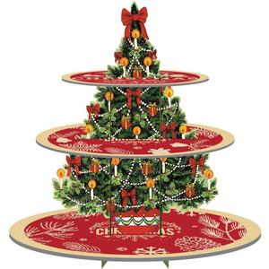 Christmas Cupcake Stand, 3 Tier Christmas Party Decorations Cardboard Cake Stand, Christmas Tree Theme Party Cupcake Holder Tower for Christmas Birthday Party Supplies Dessert Tower