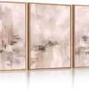 HLNIUC Large Abstract Neutral Framed Wall Art Set(16x24), Minimalist Beige Paint Stroke Canvas Wall Decor, Modern Pastel Grunge Painting, Black Shapes Art Print for Living Room, Bedroom, Office (16L" x 24W")