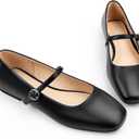 Women's Flats Mary Jane Ballet Flats for Women Classic Square Toe Women Shoes Dressy Comfort Ankle Strap Flats for Women (6, Black)
