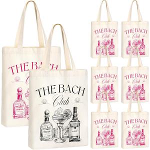Aliceset 8 Pieces Bridesmaid Tote Bags Canvas for Bachelorette Bridesmaid Gift Bags Bridal Shower Reusable(Rose Red, Black,Black, the Bach)