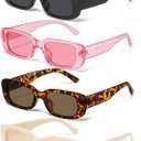 JASPIN Rectangle Sunglasses for Women Men Trendy Y2k Retro 90s Sun Glasses UV Protection Cool Square Frame (Black+beige+clearpink+leopard1)