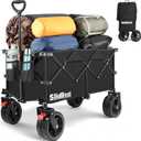 220L Collapsible Wagon with Big Wheels - Heavy Duty Utility Foldable Cart, All-Terrain Wheel & Drink Holders Portable Grocery Carts for Outdoor, Travel, Camping, Beach, Garden,Fishing (83x1 inches, Black)