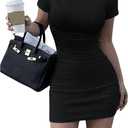 Milumia Women's Mock Neck Short Sleeve Bodycon Mini Dress Casual Pencil Dresses (Large, Black)