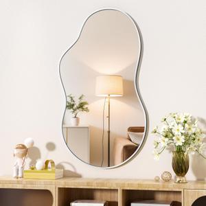 Hasipu Irregular Wall Mirror - 35"x20" Asymmetrical Mirror, Modern Decorative Mirrors for Living Room, Entryway, Hallway, Bathroom, Bedroom,Wall Mounted Home Decor (Silver)
