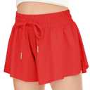 Girls Athletic Flowy Shorts with Pocket - 2 in 1 Butterfly Shorts for Teen Girls Youth Running Sports Spandex Red Large (Red, M)