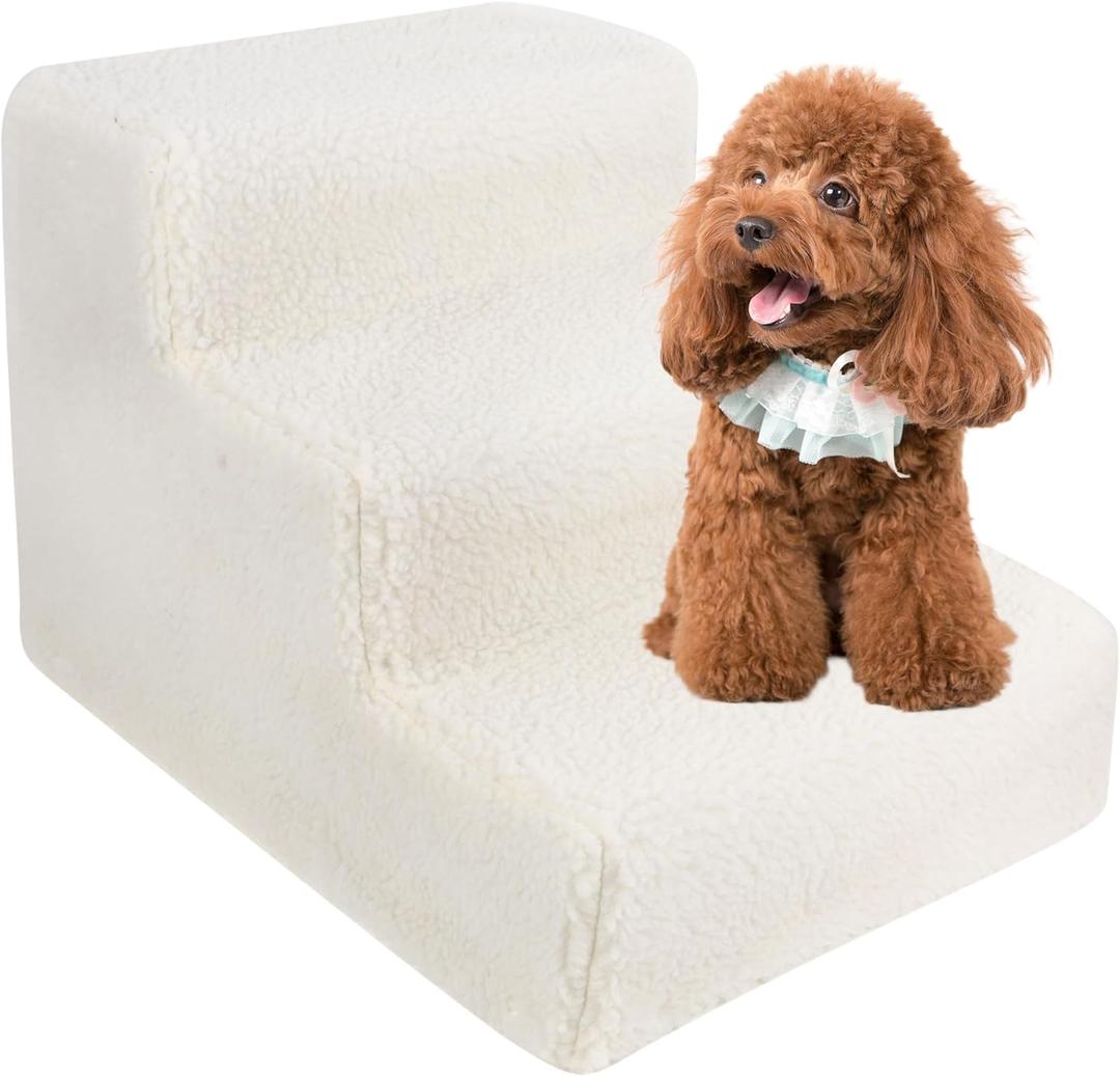YOFIT Doggy Steps - Non-Slip 3 Steps Pet Stairs,Holds Up to 50 lbs (Beige)