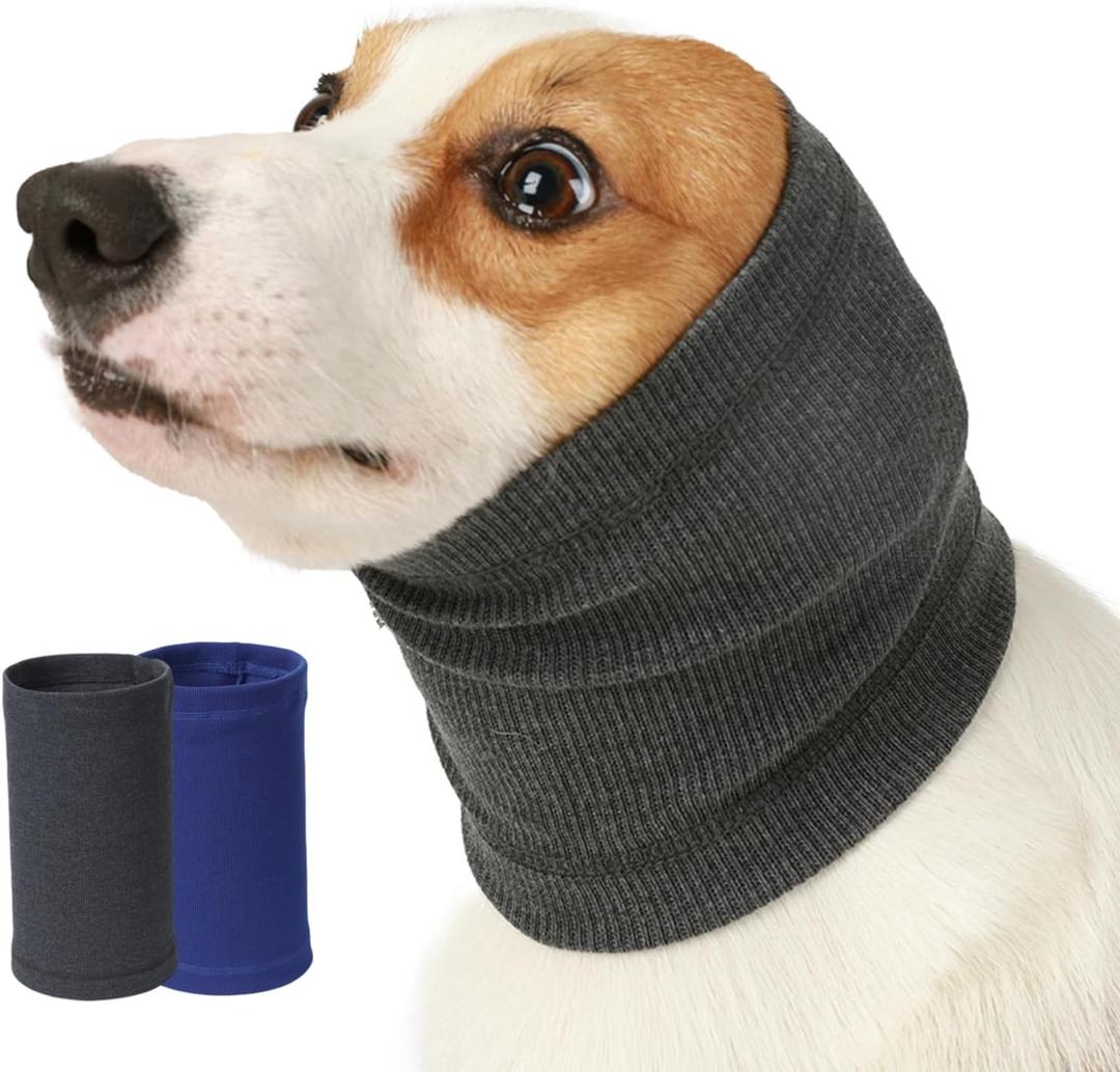 Dog Ear Muffs Calming Hoodie,Fireworks Thunder Head Wrap for Doggy,No Shake Anxiety Relief Pet Covers Ear Noise Protection Vest for Dogs for Vet Visits,Bathing(Grey,S)
