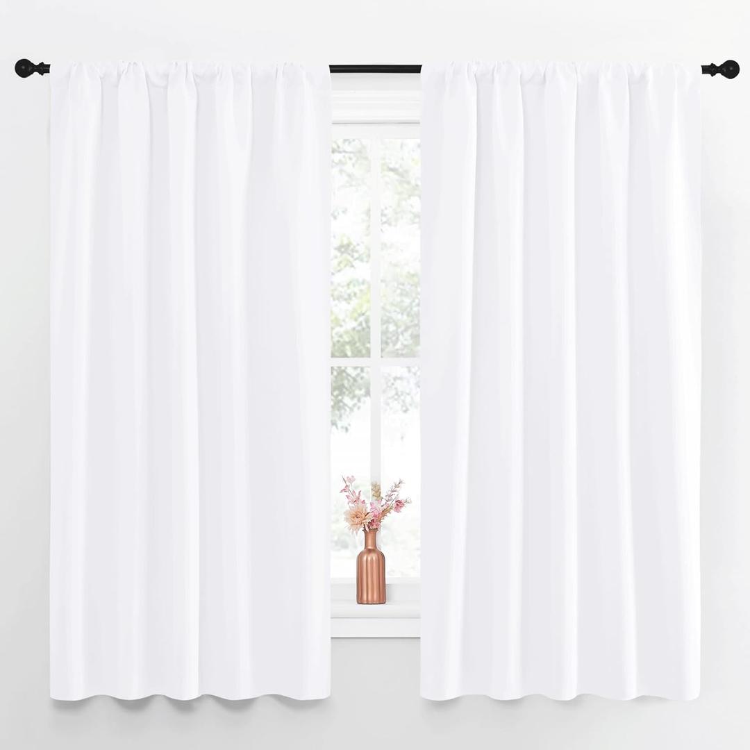 NICETOWN Bedroom Window Curtain Panels - Window Treatment Rod Pocket Drapes for Nursery (White, 2 Panels, 52" by 63")