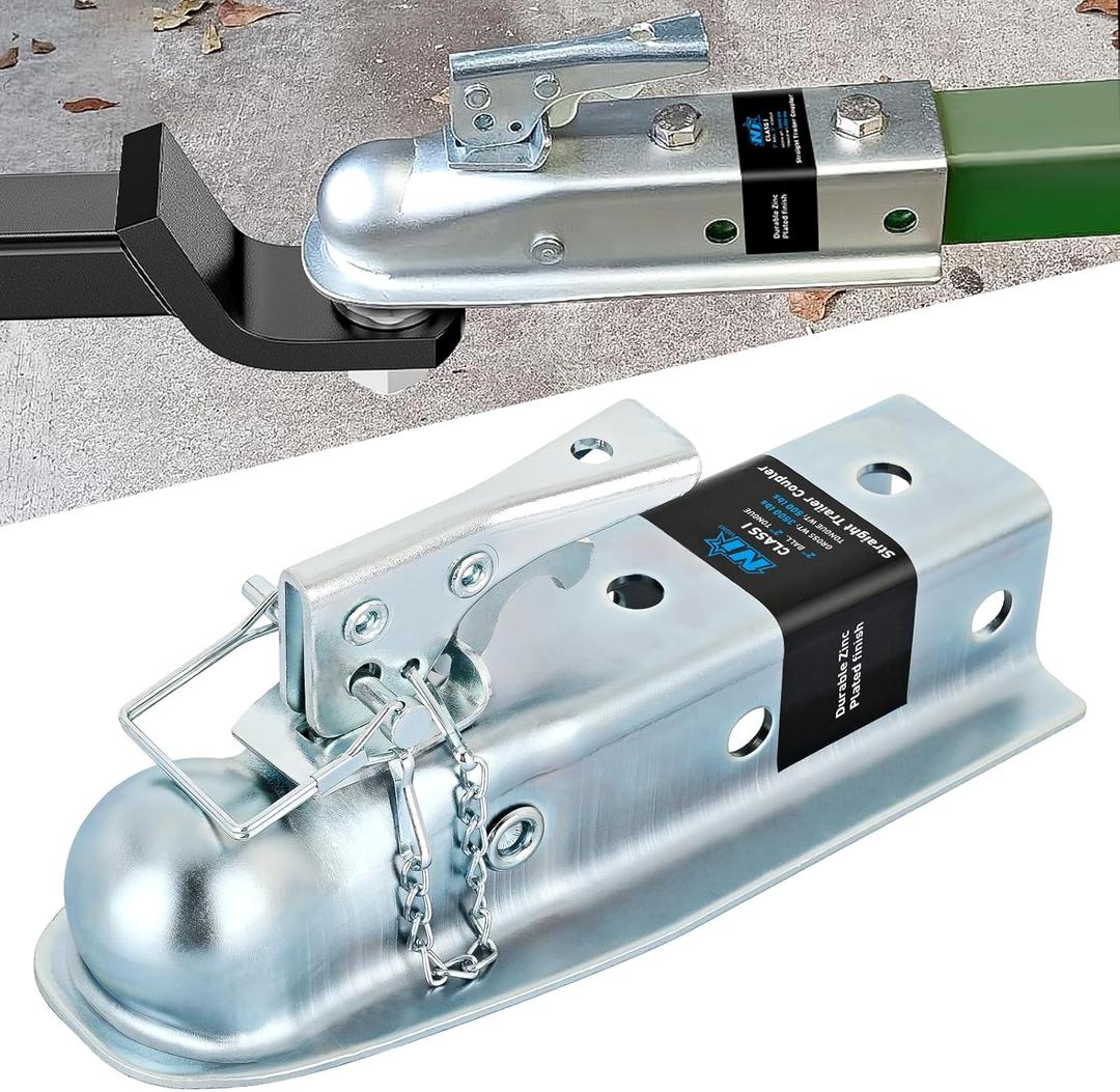 Nilight Straight Trailer Coupler with Security Latch&Chain for 2-Inch Hitch Ball, 2-Inch Channel,3500 LBS,Heavy Duty Trailler Tongue Coupler for Station Wagon, Truck, Bolted & Welded Installation