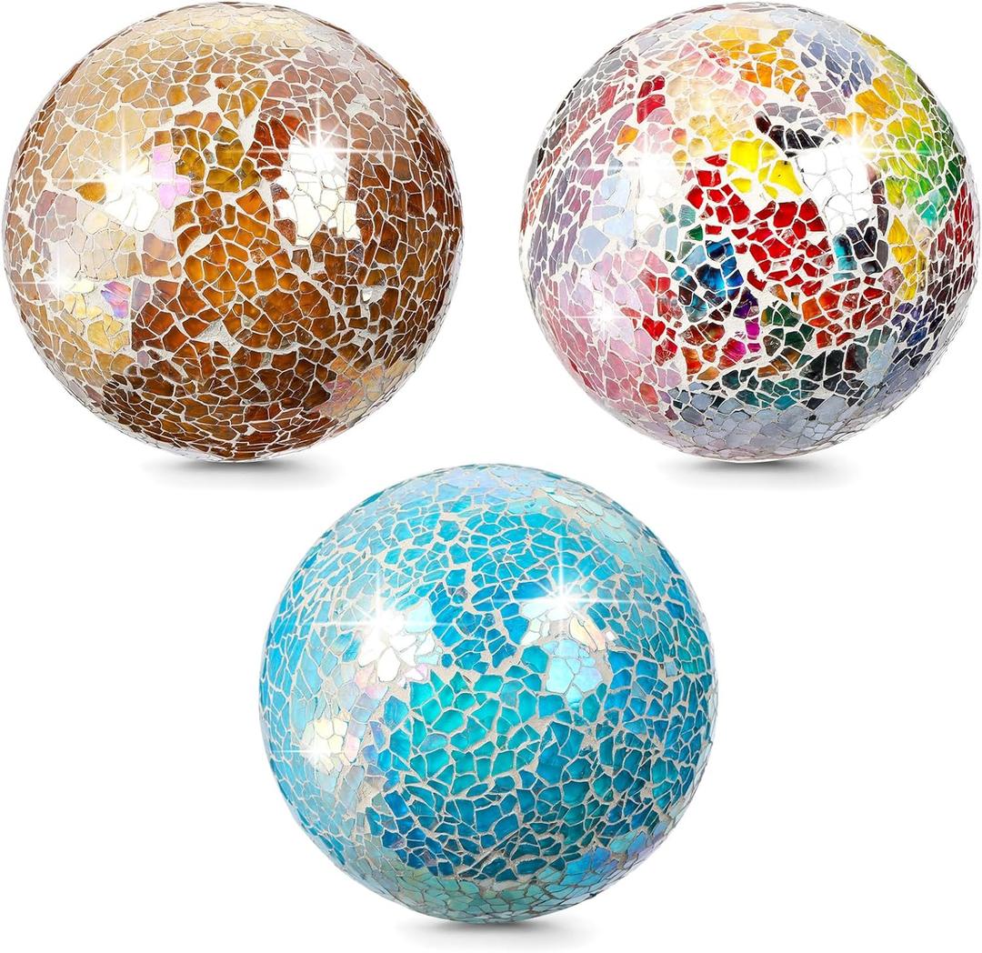 TOPZEA Set of 3 Decorative Glass Balls, 4 Inch Colorful Glass Mosaic Sphere Bowl Filler Orbs Set Ornaments Decoration for Centerpieces Bowls, Vase, Tray, Dinning Room Coffee Table Decor