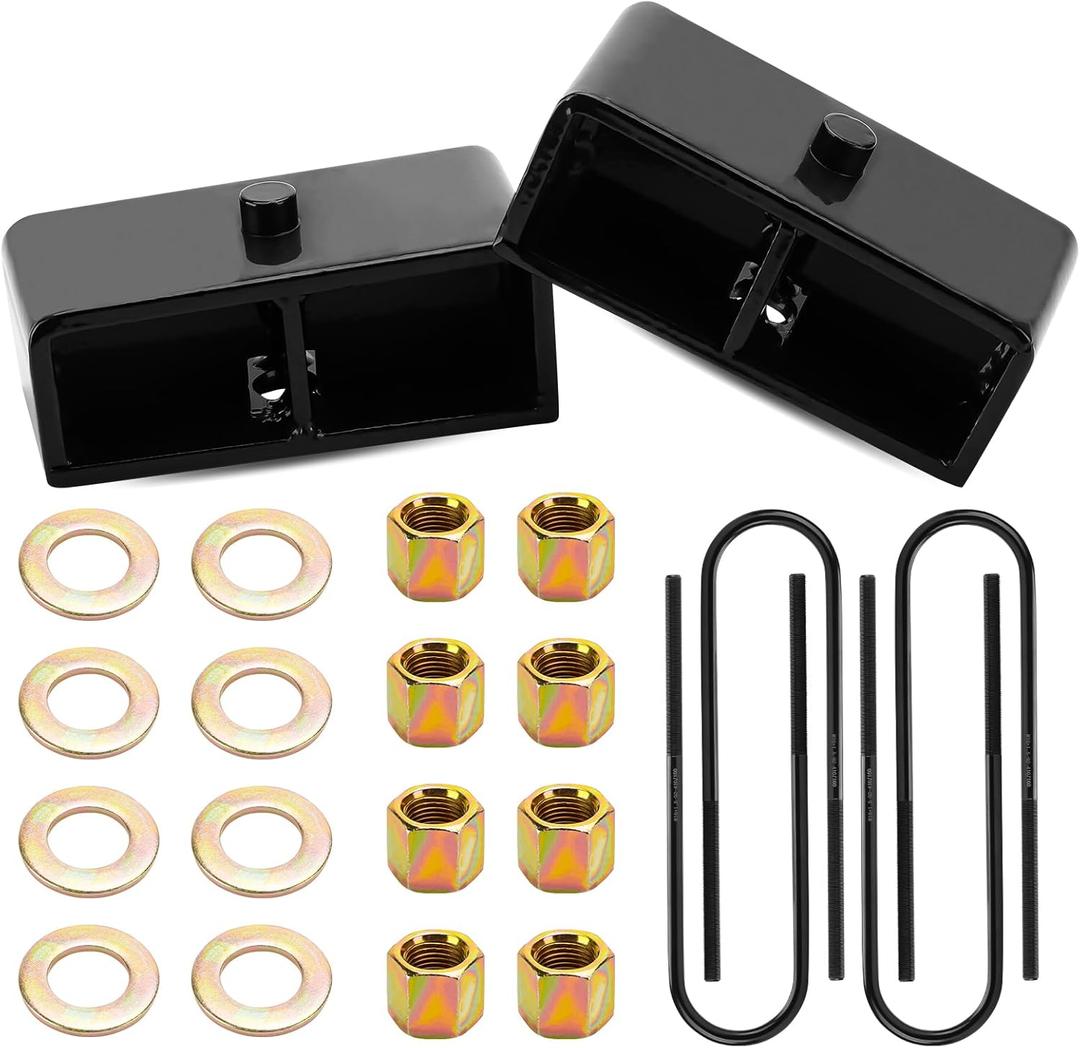 2" Rear Lift Blocks Kit Compatible with 1999-2022 Ford F250 F350 Super Duty, Raised by 3 inch Rear leveling Kit with U-bolts Set Fits 2000-2005 Ford Excursion