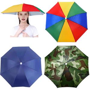 3 Pack Umbrella Hat, Sports Head Umbrella Hats for Adult Women, 26" Diameter Folding Waterproof Rainbow Fishing Headwear for Outdoor Party Beach