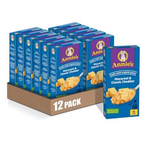 Annie's Macaroni and Classic Cheddar with Organic Pasta, Made with Real Cheese, Dinner Side or Snack, 6 oz (Pack of 12) (EXP 07/25/27)