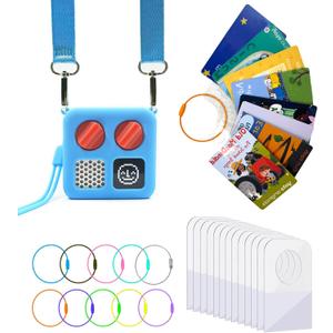 Silicone Case for Yoto Mini and Card Holder for Yoto Cards, Protective Silicone Adventure Jacket with Shoulder Strap, 200 PCS Tabs 10 Loops Kids Travel Carrier of Yoto Accessories, Sky Blue