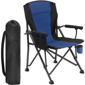 Oversized Folding Camping Chair for Adults, Supports 450 LBS Camping Chairs, Heavy Duty Camping Chair with Side Pockets, Foldable Outdoor Chair for Camping, Beach, Fishing, Hiking, Blue-Black (Single Pack)