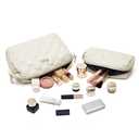 BOYATU Travel Makeup Bag Cosmetic Pouch: 2 Pcs Set Waterproof Vegan Leather Cosmetic Bags for Women - Cute Quilted Skincare Make up Toiletry Bag for Girl (05-White)