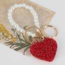 2 x Car Keychain for Women, Bling Rhinestone Heart Pearl Car Keychain for Decoration, Keychains Gifts for Valentine's Day Mother's Day Birthday Anniversary
