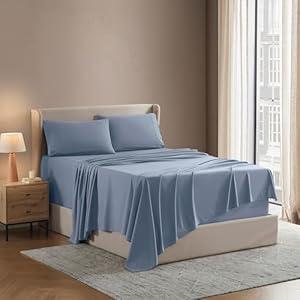 Nestl Split King Bed Sheet Set - Blue- Instantly Soft Microfiber, No Break-in Wash - 4-Piece Deep Pocket Sheets & Pillowcases, Stays Put All Night
