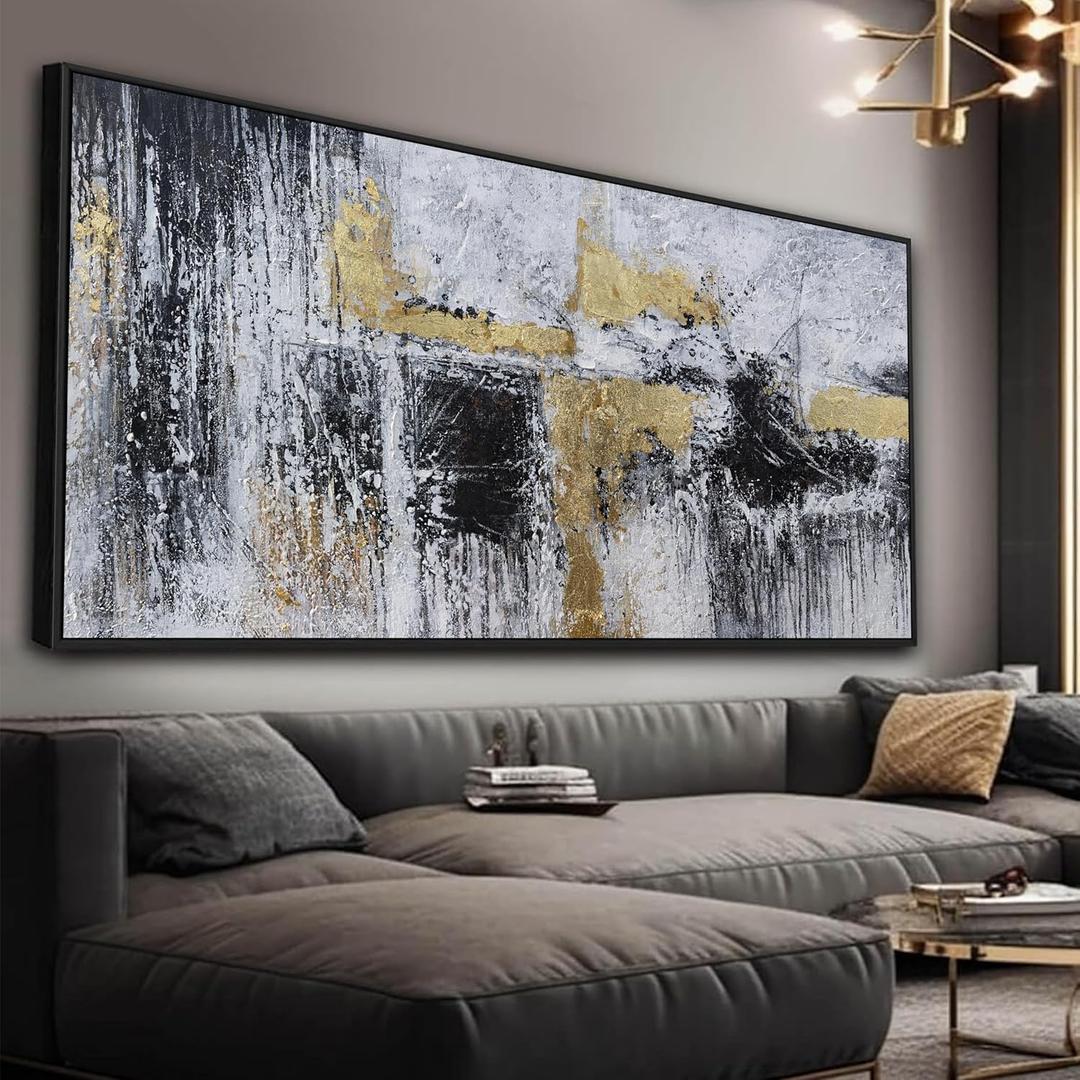 Black And Gold Abstract Canvas Wall Art Modern Artwork Canvas Prints Framed Canvas Picture Contemporary Wall Decor Artwork Bedroom Living Room Office Decoration Ready To Hang 24x48 Inch (48L" x 24W")